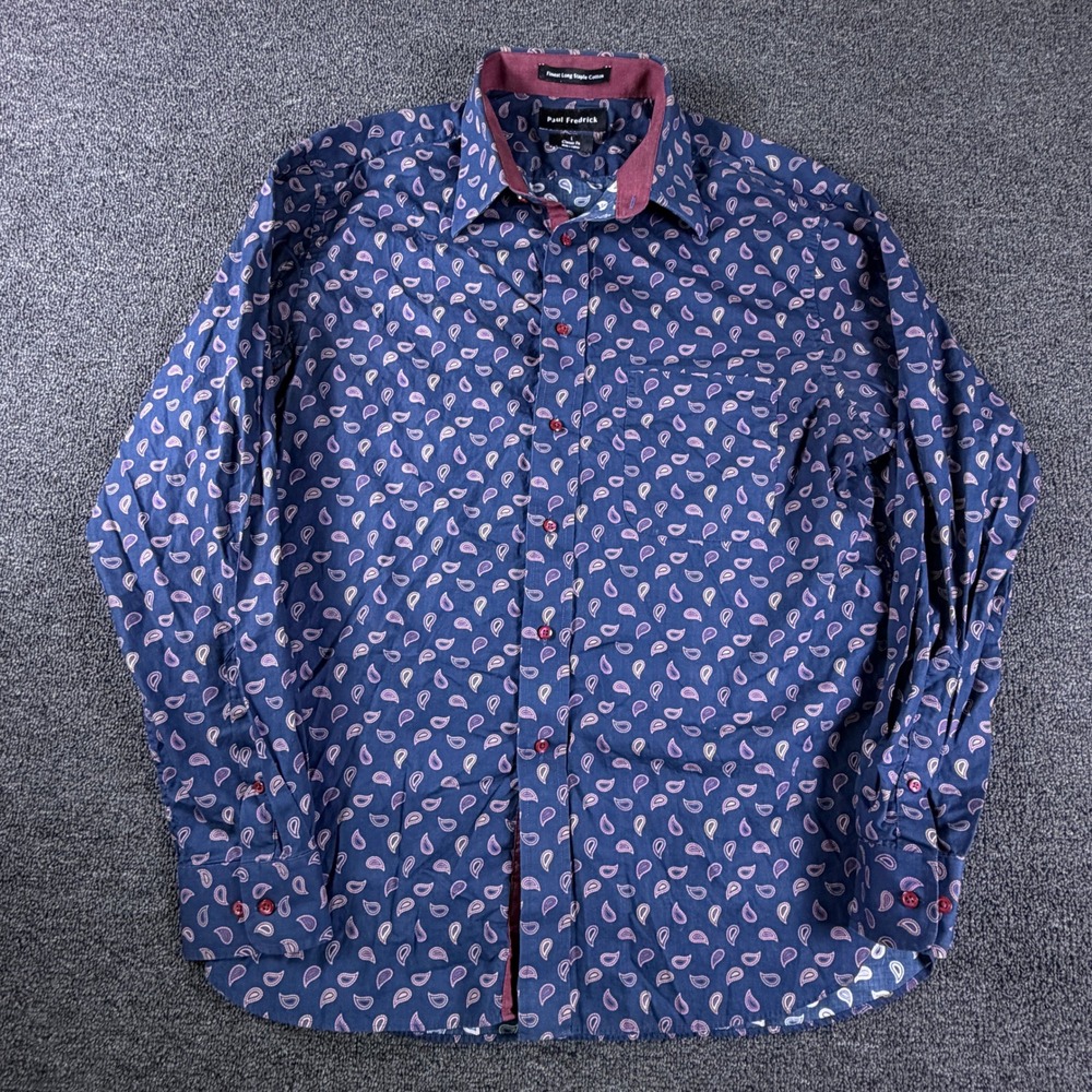 Paul Fredrick Shirt Mens L Classic Fit Navy Blue Paisley Button Down EUC